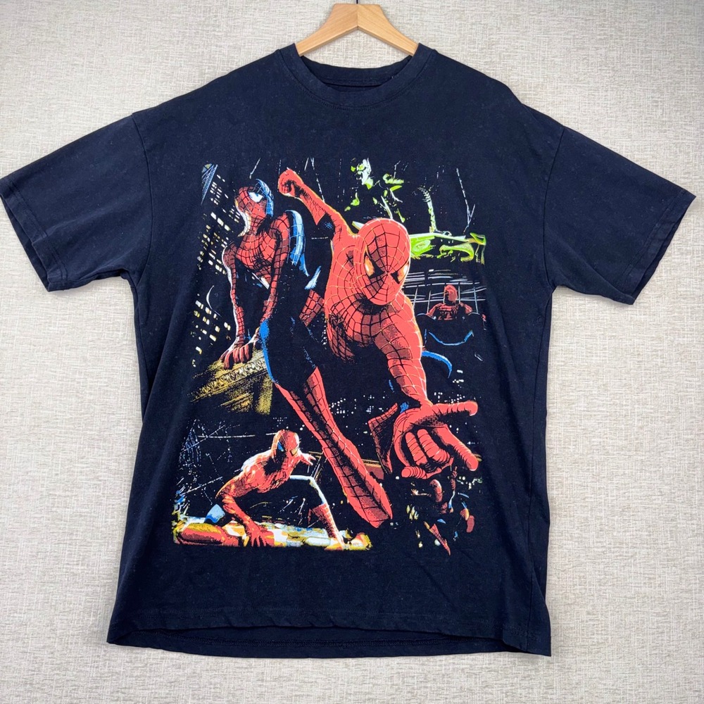 Sergio Calabasas Spider-Man Graphic T-Shirt Black Mens Size M Short Sleeve Tee